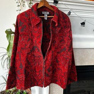 Y2K Indigo Moon Orange Brocade Beaded Collared Jacket